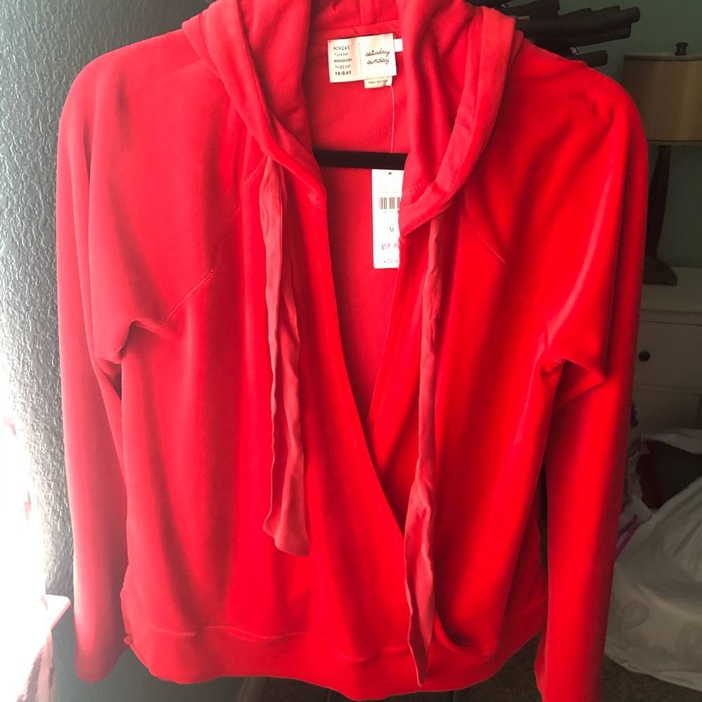 Anthropologie red velvet pullover